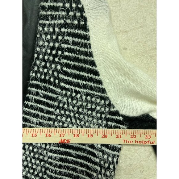 Trouve White Black Angora Faux Leather Trim Cardigan Sweater Women's Size Medium - Picture 5 of 9